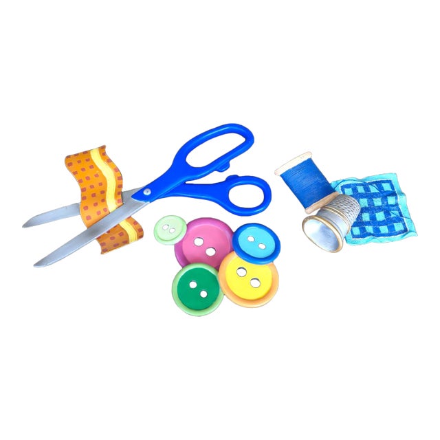 WMG 2006 Sewing Tailor Decor Scissors Buttons Thimble Hanging Figurine Set- 3 Pieces For Sale