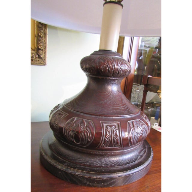 Wood Arts & Craft Style Carved Oak Lamp For Sale - Image 7 of 11