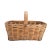 Vintage rectangular hand woven basket of bamboo with ash ribs which continue across the bottom, rim, and fixed loop...