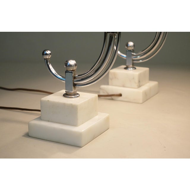 1930s Art Deco Streamline Moderne Stepped Marble Chrome Table Lamps by Donald Deskey - a Pair For Sale - Image 9 of 12