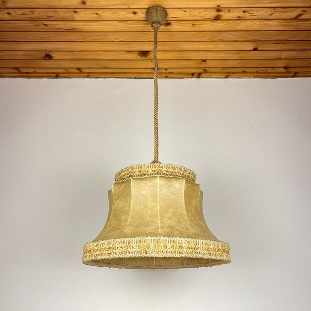 Beige Vintage Rawhide Pendant Lamp, 1950s For Sale - Image 8 of 18