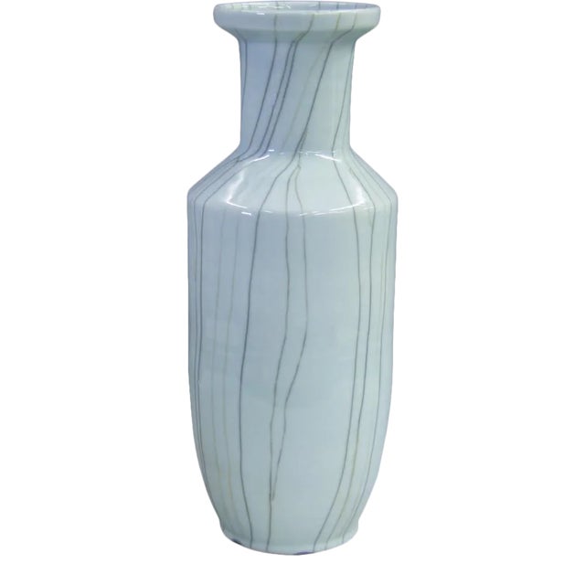 BaoZi Crackle Celadon Varying Green Handmade Vase For Sale