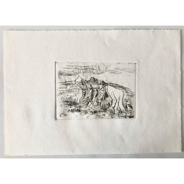Tibor Gergely, Farmers Gardening Etching, (After Vincent Van Gogh) Famed Children's Book Author, c.1940's For Sale - Image 4 of 4