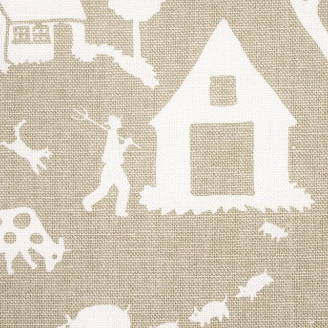 Mid-Century Modern Sample - Schumacher Farm Scene Fabric in Neutral For Sale - Image 3 of 5