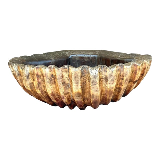 Vintage Boho Carved Wood Clam Shell For Sale