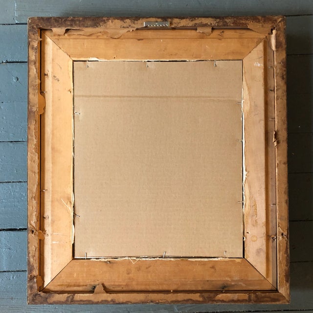 Wood Original Vintage “Man in Mirror” 1970’s Watercolor Painting Modernist Frame For Sale - Image 7 of 8