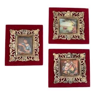 Vintage Velvet Artwork- Set of 3 For Sale