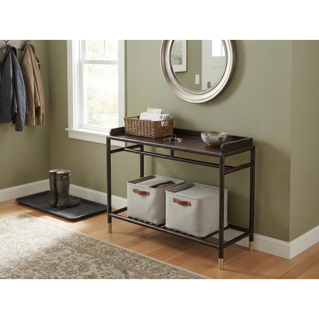 Natural Wood Dark Brown Minimalistic Slim Legs Console Foyer Side Table For Sale In San Francisco - Image 6 of 14