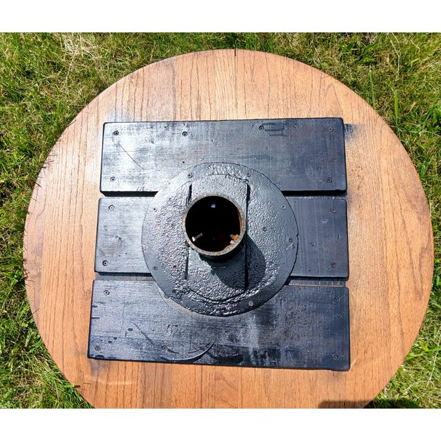 Antique Round Oak Top Pub Table or Game Table With Cast Iron Column Base For Sale - Image 15 of 17