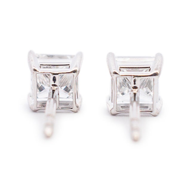 Early 21st Century Ladies 18k White Gold 2.01ct. Princess Cut Diamond Stud Earrings - 2 Pieces For Sale - Image 5 of 8