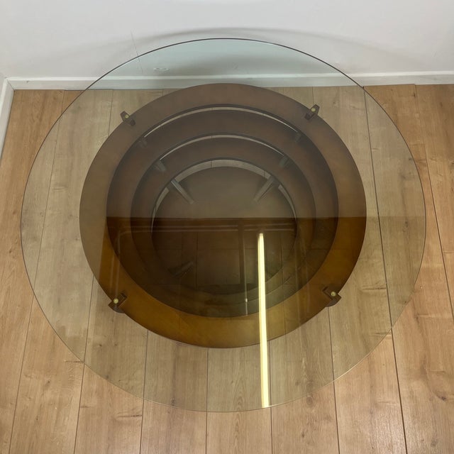 Postmodern Sculptural Coffee Table with Concentric Rings in Glass and Wood, 1985 For Sale - Image 3 of 14