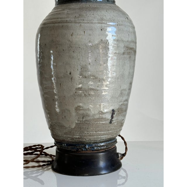 1970s Mid-Century Glazed Stoneware Table Lamp For Sale - Image 5 of 8
