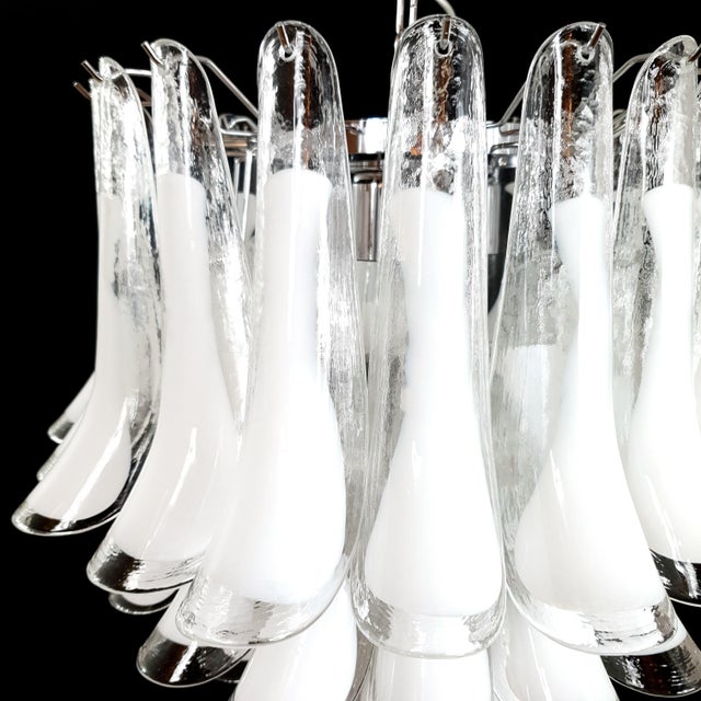 Vintage Milky White Murano Glass and Crystal Petals Chandelier, Italy, 1981 For Sale - Image 4 of 14