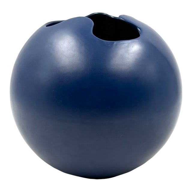 Modern Blue Spherical Ceramic Vase, Italy 1970 For Sale