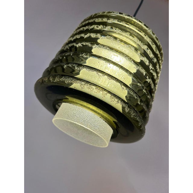 Glass Olive and White Textured Glass Pendant Lamp For Sale - Image 7 of 11