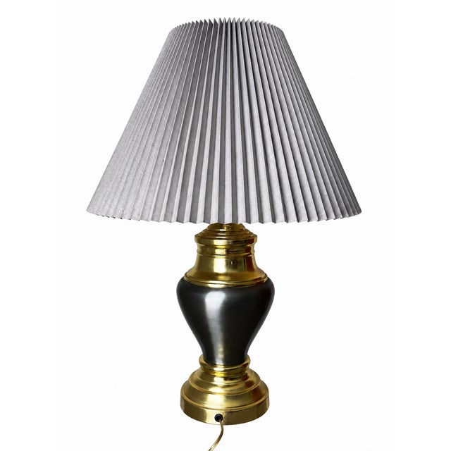Vintage Black and Gold-Tone Urn Table Lamp With Pleated Shade For Sale - Image 4 of 9