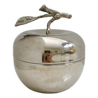Vintage Silver Plated Apple Trinket Box With Lid, Decorative Jewelry Box, Apple Candy Dish, Vanity Storage, Mid Century Home Decor For Sale