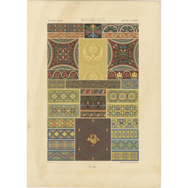 After Racinet, Middle Ages Decorative Motifs Gothic Tile and Border Designs, 1869, Print For Sale - Image 10 of 10