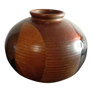 1970s Southwestern Glazed Pottery Round Vase