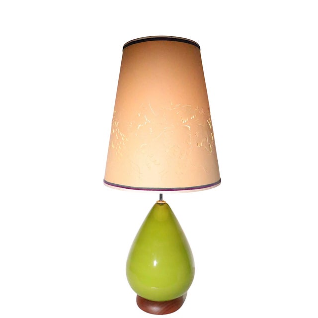 Mid 20th Century Mid 20th Century Green Glass Table Lamp With Original Shade For Sale - Image 5 of 12