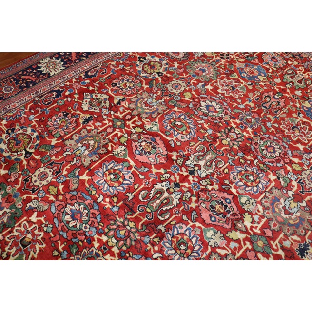 Early 20th Century Zabihi Collection Red Large Antique Persian Mahal Rug - 10'8" x 13'5" For Sale - Image 5 of 12