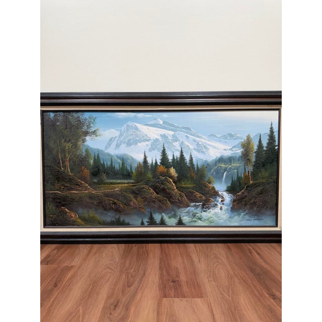 1970s 1970s Signed Mountain Landscape Oil Painting For Sale - Image 5 of 18