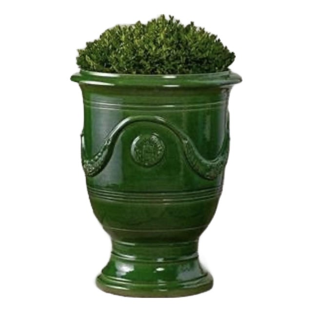 French Anduze Green Planter. 18” X 22” For Sale