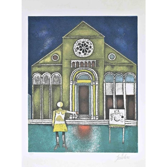 Modern Franco Gentilini, Cathedral, Screen Print, 1970s For Sale - Image 3 of 3