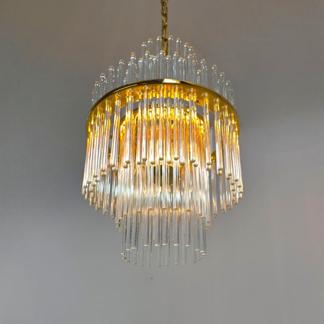 Gold Mid-Century Glass and Brass Chandelier by Christoph Palme for Palwa, 1970s For Sale - Image 8 of 10