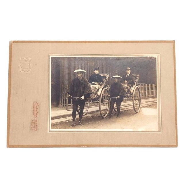 Early 20th Century Rickshaw Cabinet Card Nagasaki Japan European American White Man Woman Historical Image For Sale In Greensboro - Image 6 of 12