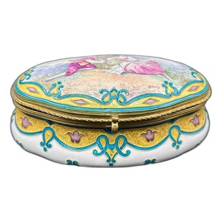 Oval Sèvres Porcelain Box Painted with a Courting Couple, 1890s For Sale