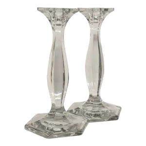 Hexagon Glass Candle Holders - A Pair
