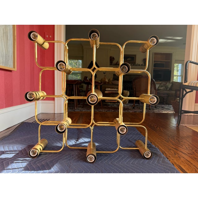 Vintage Gaetano Sciolari Chandelier Brass For Sale - Image 9 of 10
