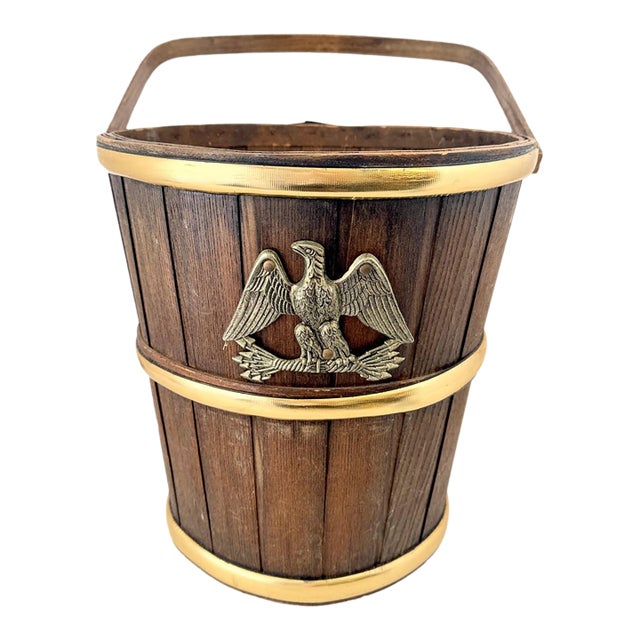 Vintage Basketville Federal Eagle Wood Wastebasket For Sale