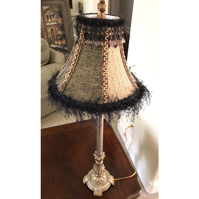 Victorian Vintage Traditional Fringed Buffet Table Lamp With Beaded Shade For Sale - Image 3 of 3