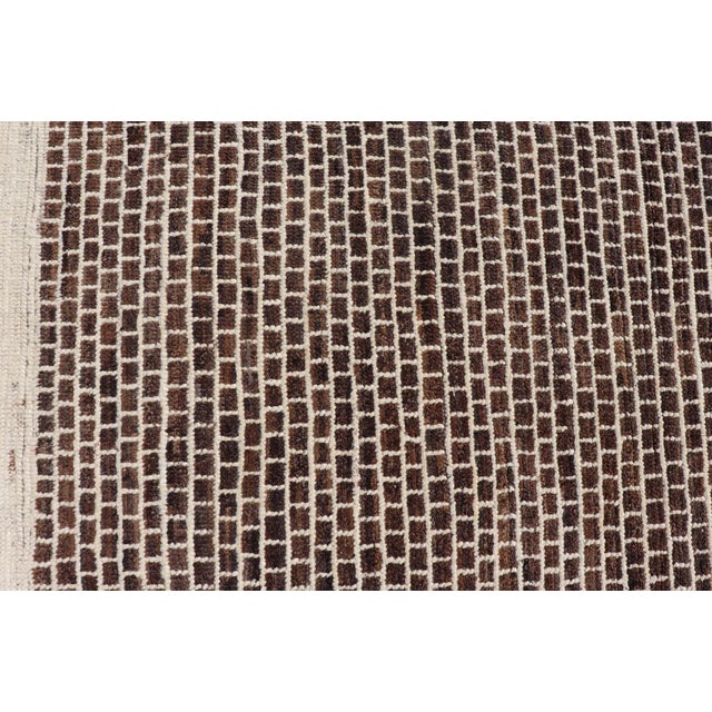 Textile Modern Rug With Brick Design in Brown and Cream by Keivan Woven Arts 9'4 X 11'1 For Sale - Image 7 of 12