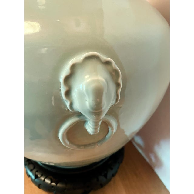 Mid 20th Century Large Celadon Green Ceramic Urn Table Lamp For Sale - Image 9 of 11
