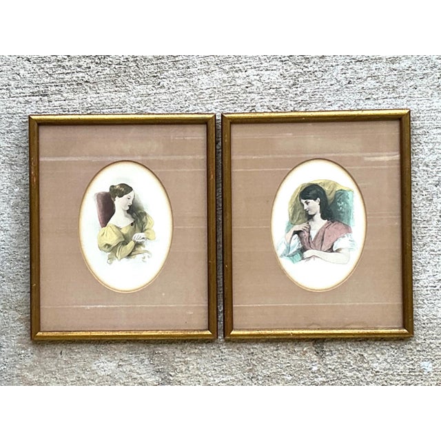 Victorian Vintage Portrait Engravings in Gilt Frames - Set of 2 For Sale - Image 3 of 16