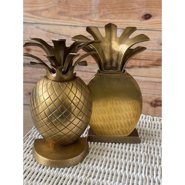 Vintage Coastal Regency Solid Brass Pineapple Bookends – Pair For Sale In Naples, FL - Image 6 of 12