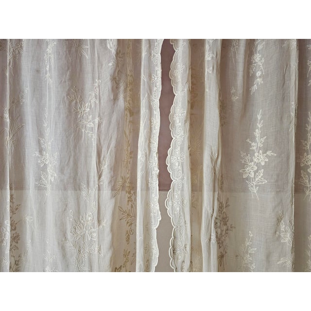 Curtain Panels and Embrasses in Cotton Voile with Cornely Embroidery, 1890s, Set of 4 For Sale - Image 18 of 18