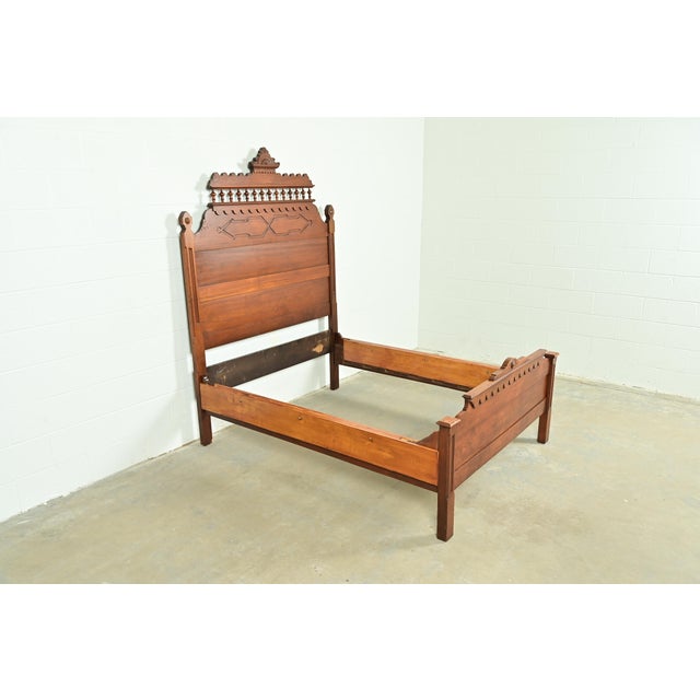 Herter Brothers Herter Brothers Style Antique Monumental Eastlake Victorian Carved Walnut Full Size Bed, Circa 1880s For Sale - Image 4 of 11
