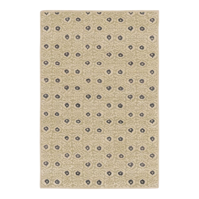 Rug & Kilim’s Block Print Rug With Floral Lattice in Beige-Brown & Charcoal For Sale