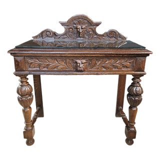 Late 19th Century English Oak Heavily Carved Console Table With Drawer For Sale