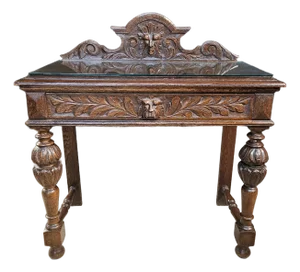 Late 19th Century English Oak Heavily Carved Console Table With Drawer
