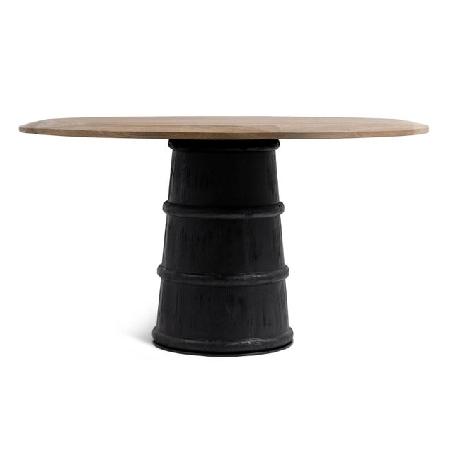 Contemporary Blackwell Two Tone Modern Rustic Pedestal Dining Table For Sale - Image 3 of 4