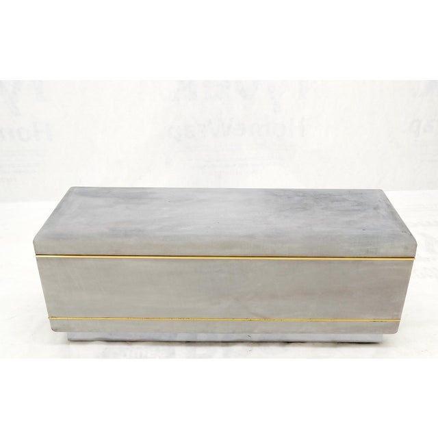 Faux Grey Suede Brass Trim Truck Hope chest storage box Cardin Style.