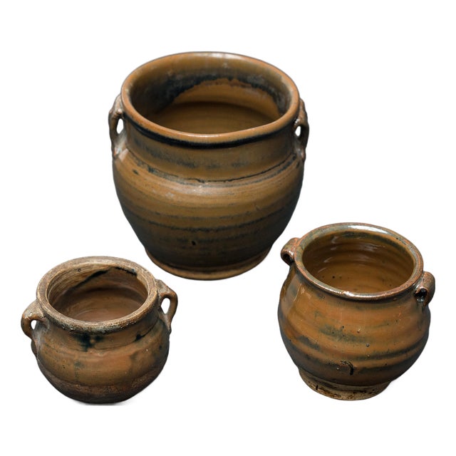 Set of Three Chinese Petite Glazed Apothecary Jars, C. 1900 For Sale