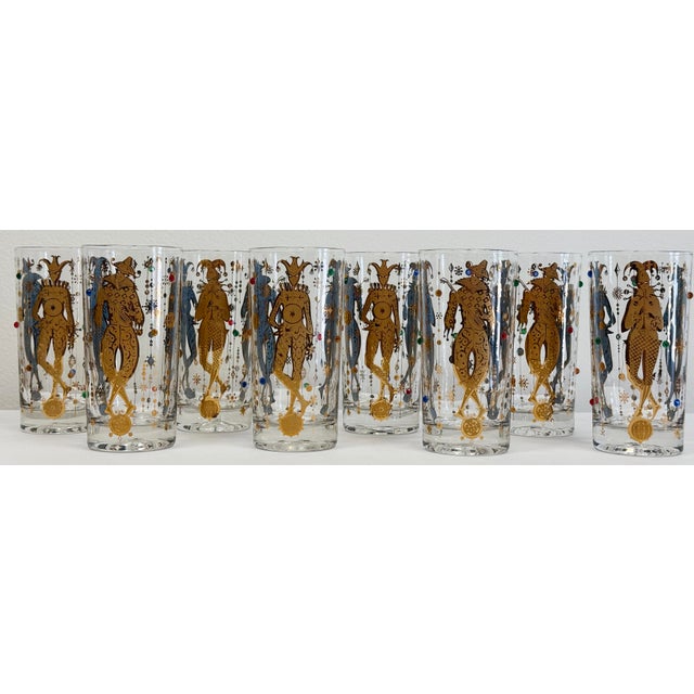 Vintage set of eight (8) Culver "Mardi Gras" jeweled highball cocktail glasses or tumblers. This popular Culver Ltd....