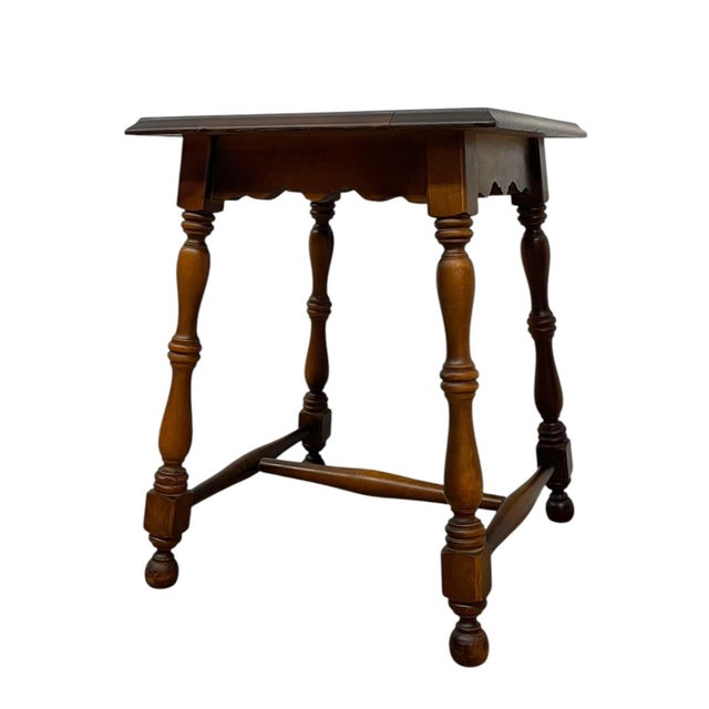 Vintage Tile Top Side Table With Turned Legs and Wood Frame For Sale In Seattle - Image 6 of 11