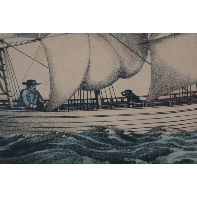 Early 20th Century Antique Currier & Ives Nautical Maritime Clipper Ship Lithographs Mahogany Frames, Set of Two For Sale - Image 10 of 12